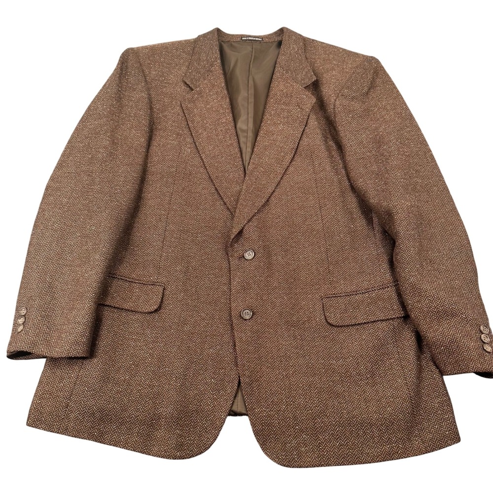 Vintage Pierre Balmain Sport Coat Blazer Silk Wool Herringbone Brown 46 Tweed